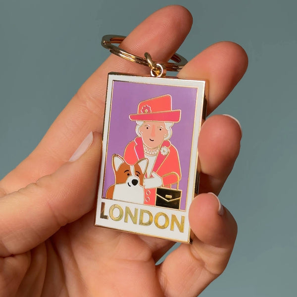 Queen &amp; Corgi Keychain, London Keychain