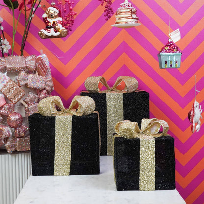 LED Christmas Gift - S3 - Polystyrene - Black/Gold - 15/20/25 cm