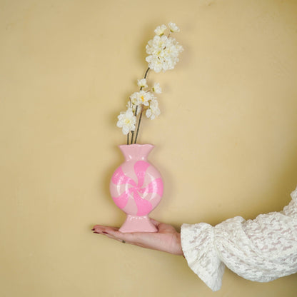 Vase à fleurs - Bonbon au caramel - -Céramique-Rouge/Blanc- 12x6,5x20cm