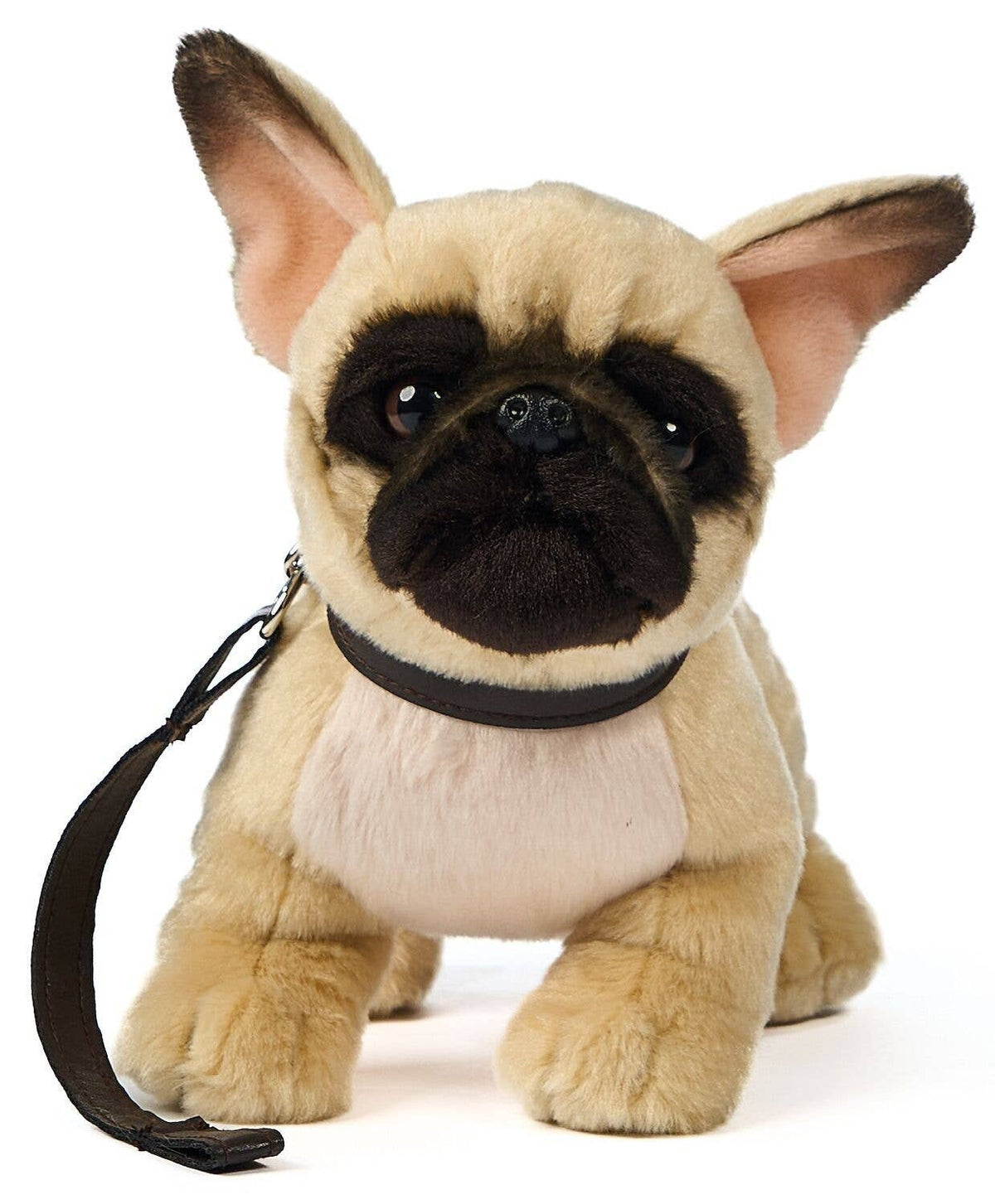 Beige French bulldog plush with leash