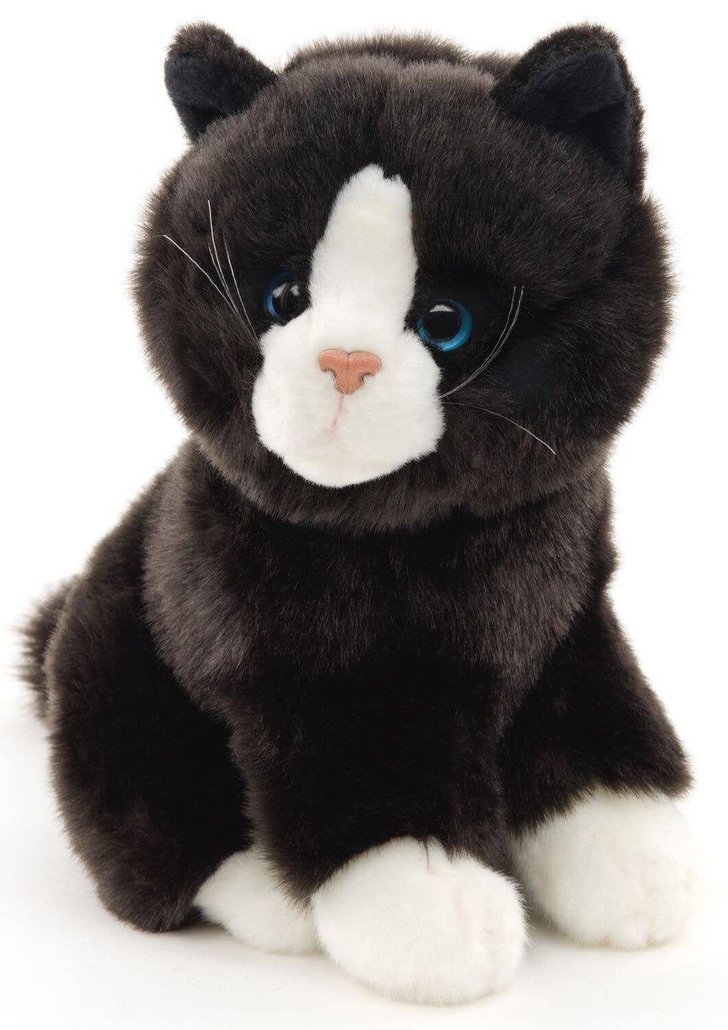 Sitting black and white tuxedo cat plush toy