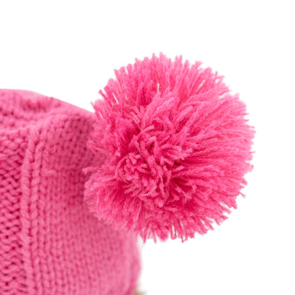 Fluffy hedgehog plush toy with double pom-pom hat, 15 cm