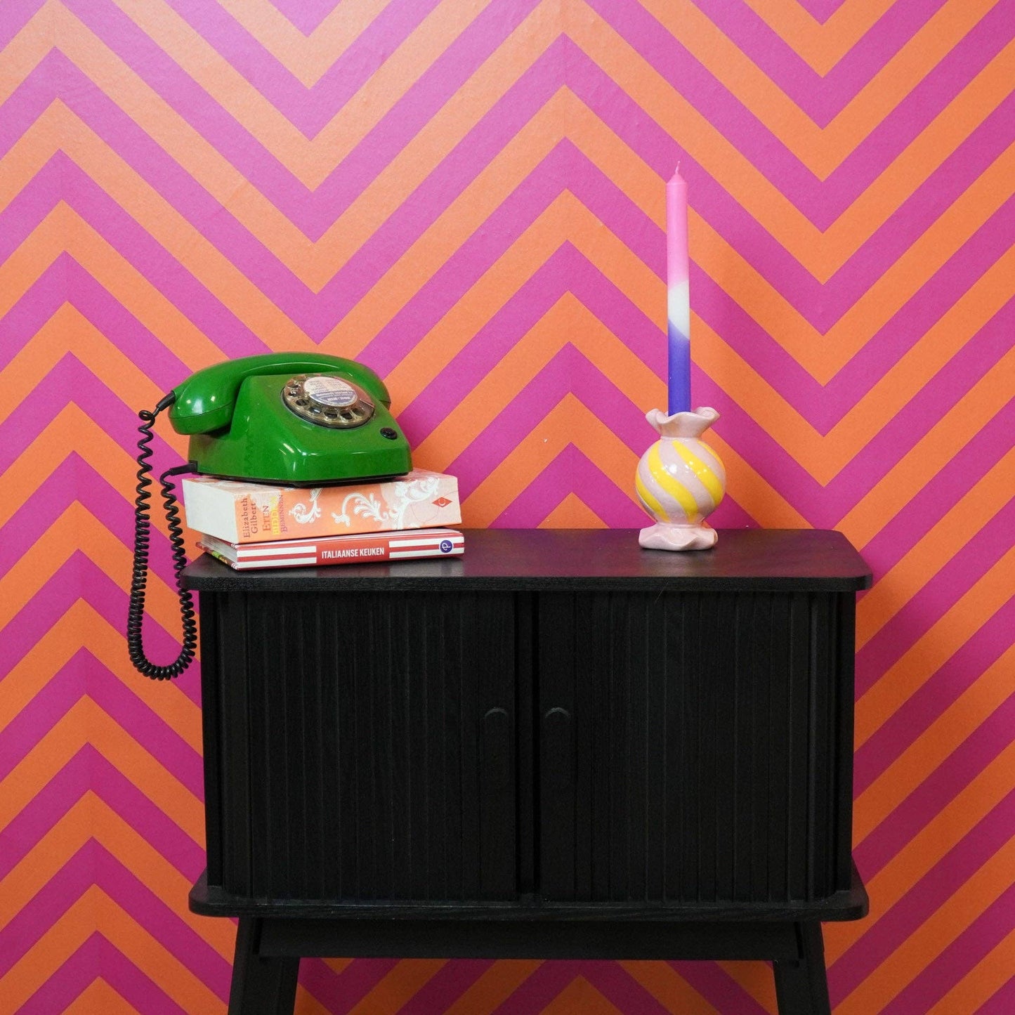 Candlestick - Toffee Candy - Ceramic - Pink/Yellow - 8.5x8.5x13 cm