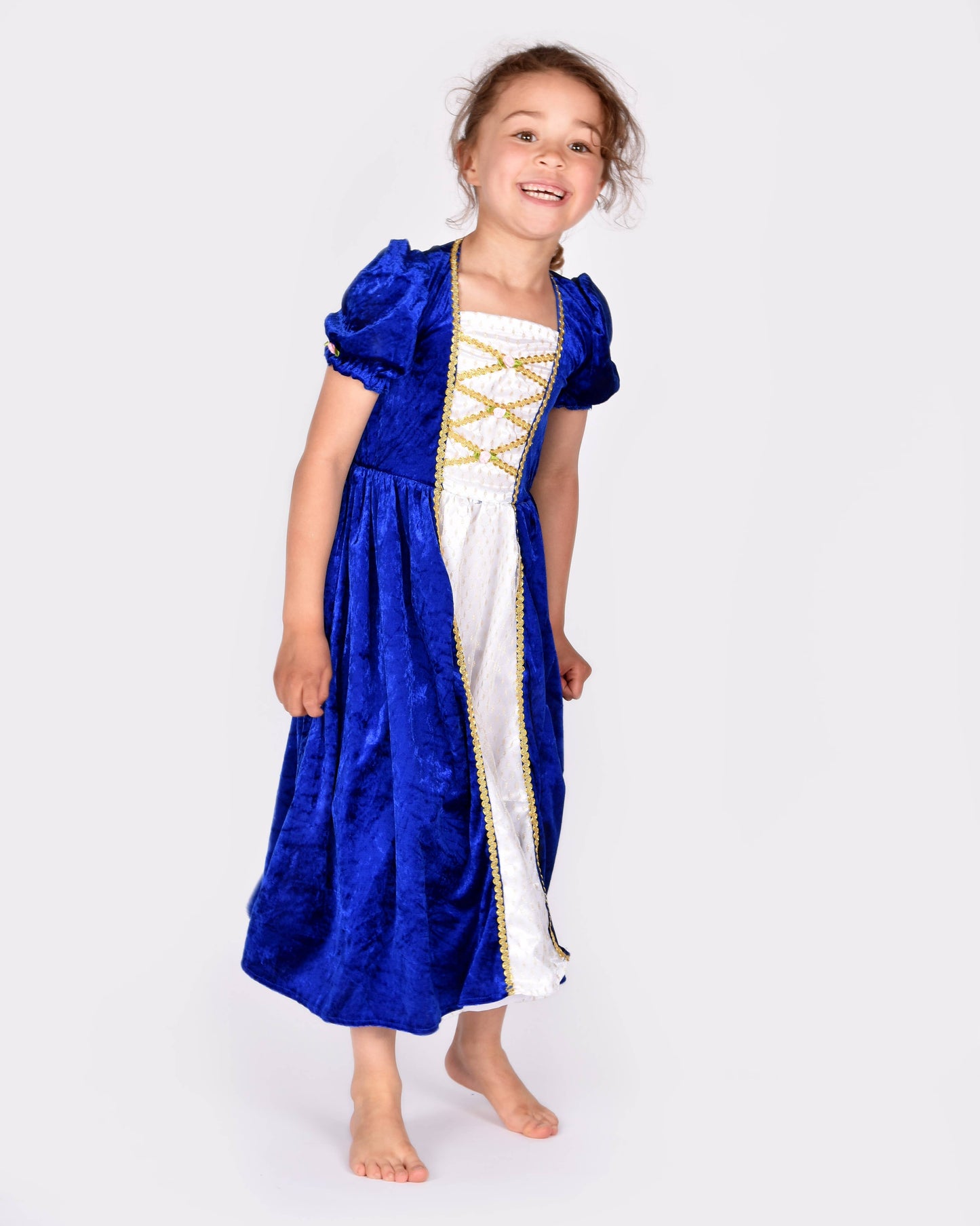 Robe de princesse bleue en velours 110-116 cl 4-6 ans