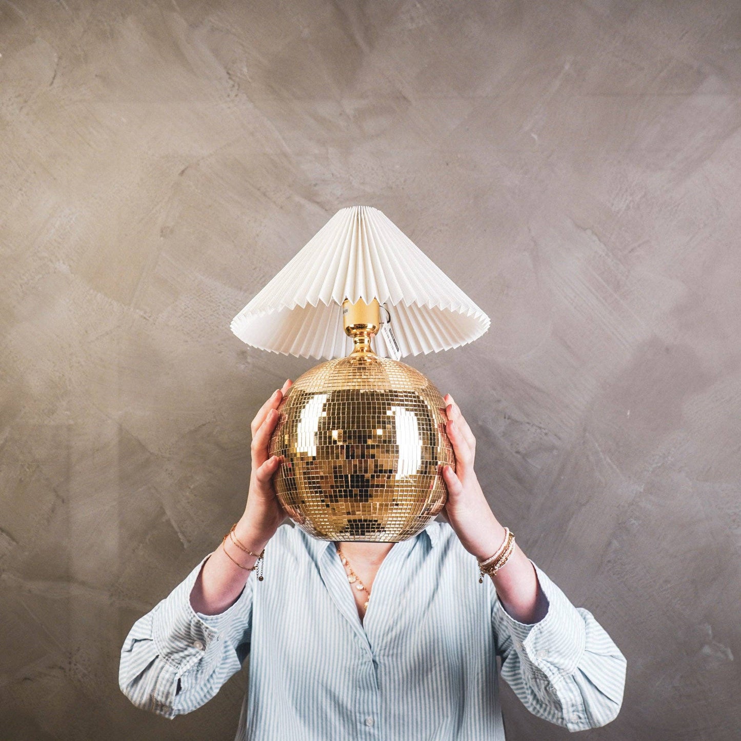 Lampe - Lampe de table Boule à facettes - Verre - Or - 20x20x20cm