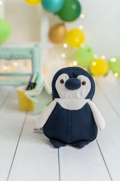 Sac à dos en coton pingouin crochet fait main cadeau de naissance pour bébé