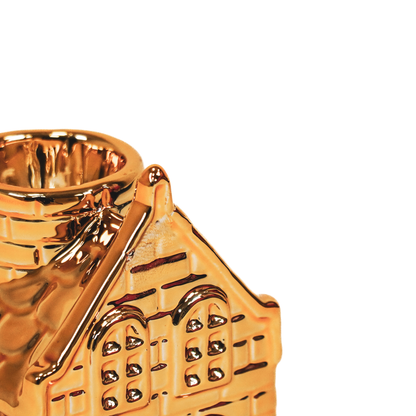 Candlestick - House - Ceramic - Gold - 6x5.5x11cm