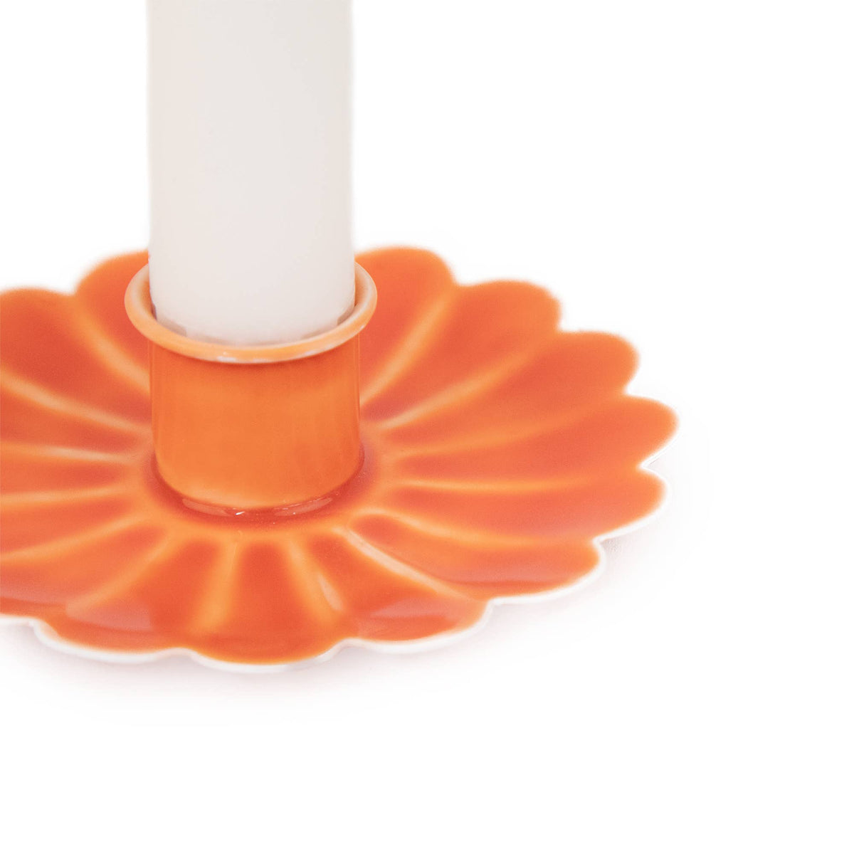 Hand-Painted Orange Floral Candle Holder