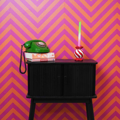 Kandelaar - Toffee Candy - Rood/Wit - 8,5x8,5x13 cm