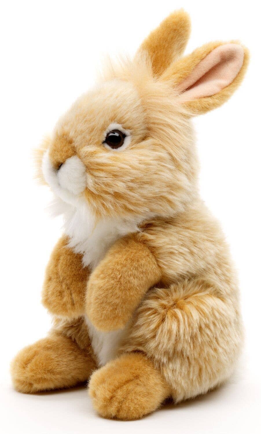 Standing beige angora rabbit plush toy