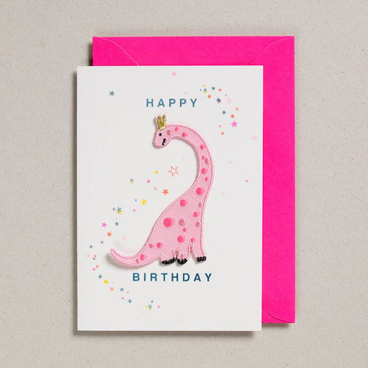 Greeting Card with Patch - Pink Dinosaur