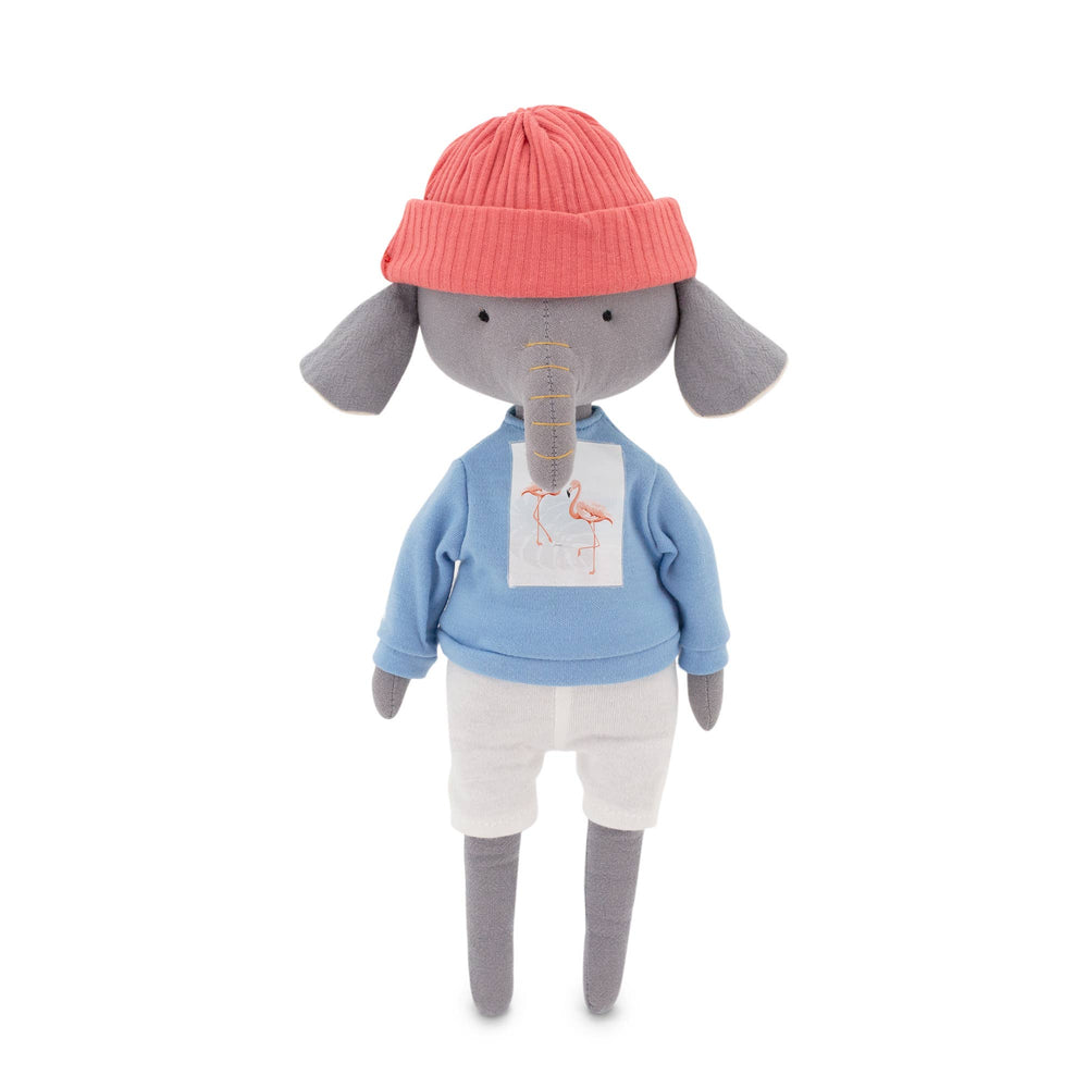 Peluche Alice l’Éléphant avec Tenue T-shirt Bleu et Queue de Sirène - 29 cm