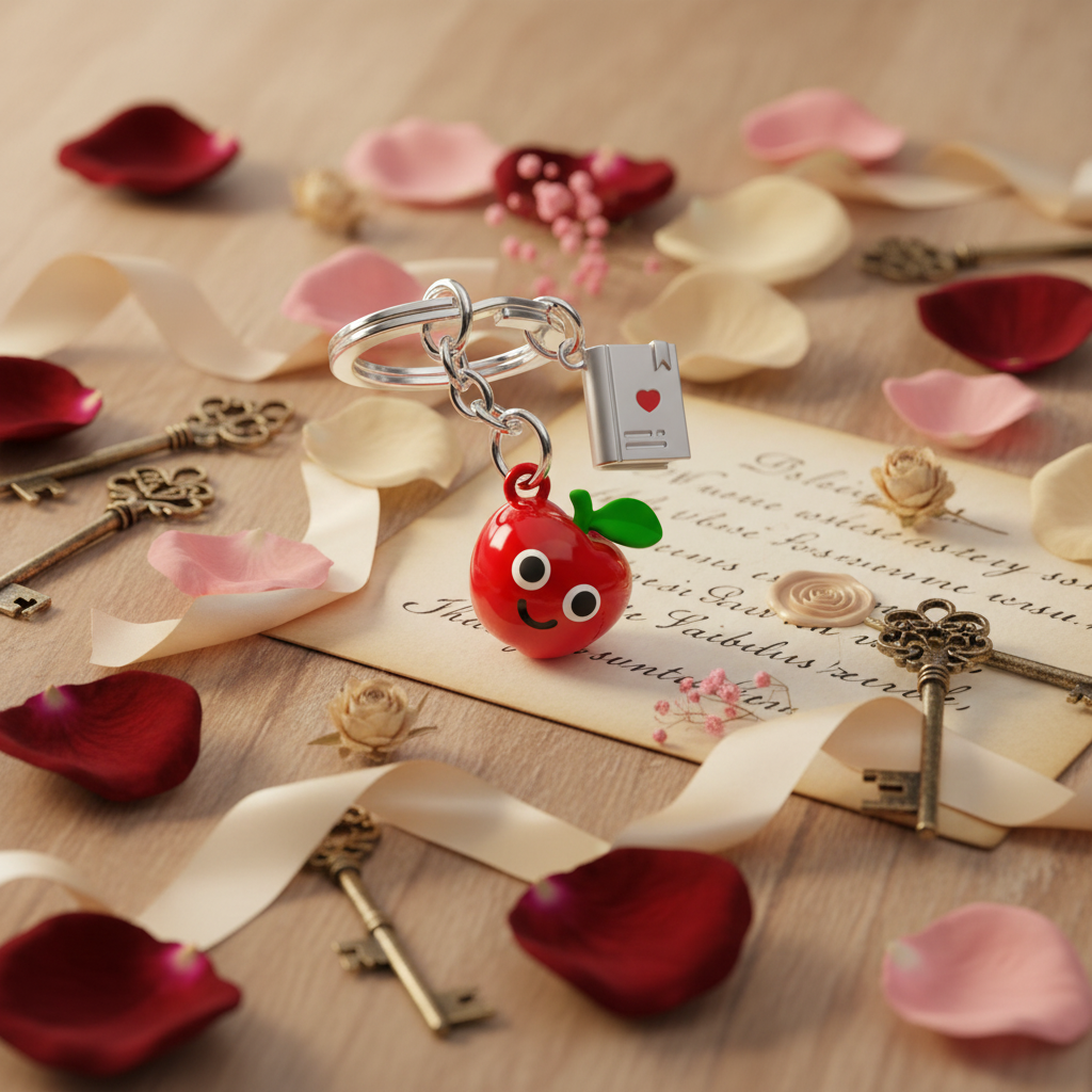 Sleutelhanger met appel en boek