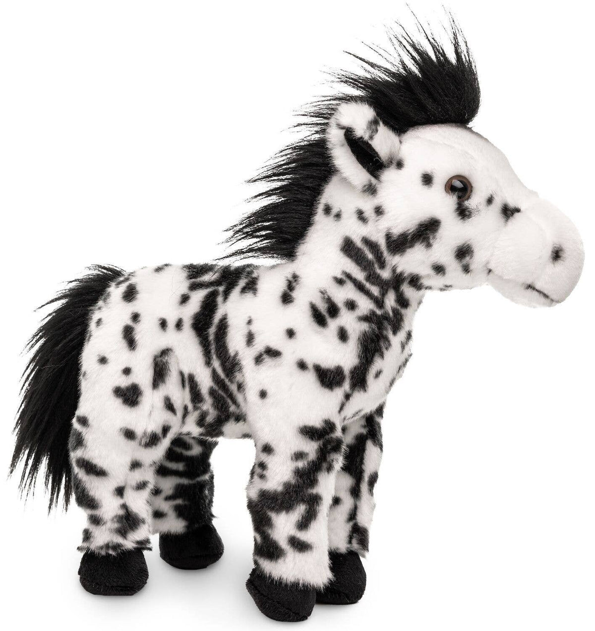 Standing black polka dot horse plush toy