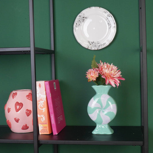 Bloemenvaas - Karamel snoep - Keramiek - Lila/Munt - 12x6,5x20cm