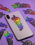 Holografische sticker met de tekst "Oh Fuck"