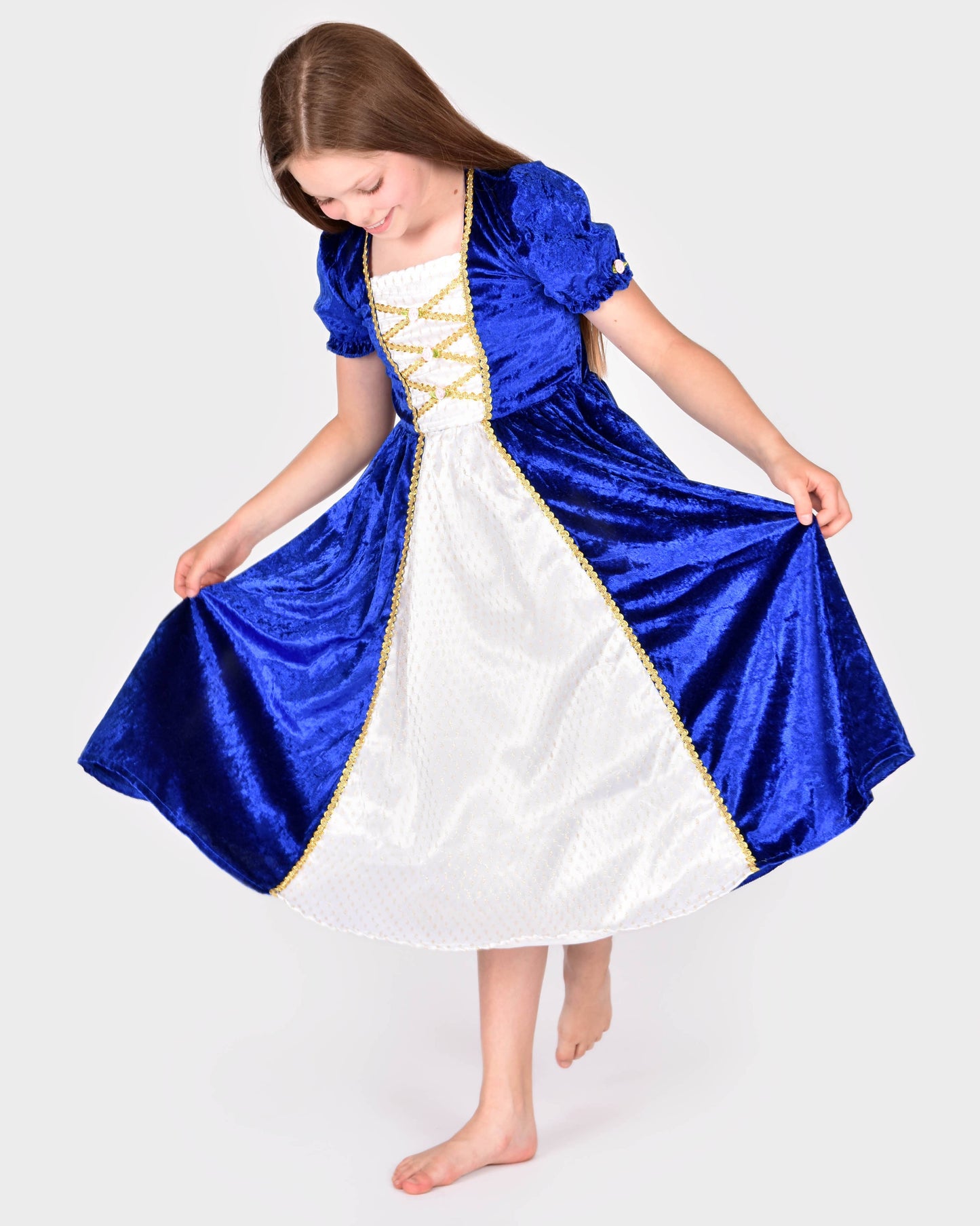 Princess dress in blue velvet size 122-128 cm for children aged 6 to 8
