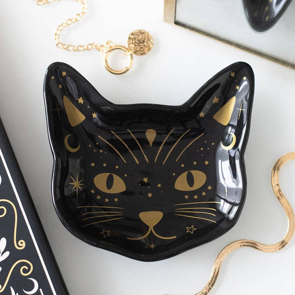 Black cat head trinket dish