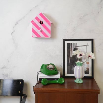Clock - Cuckoo wall clock - Striped/Pink pattern - 24x27x9cm