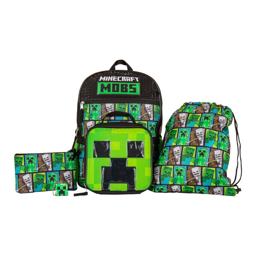 Set sac à dos enfant Minecraft Mobs Creeper Zombie 5 pièces