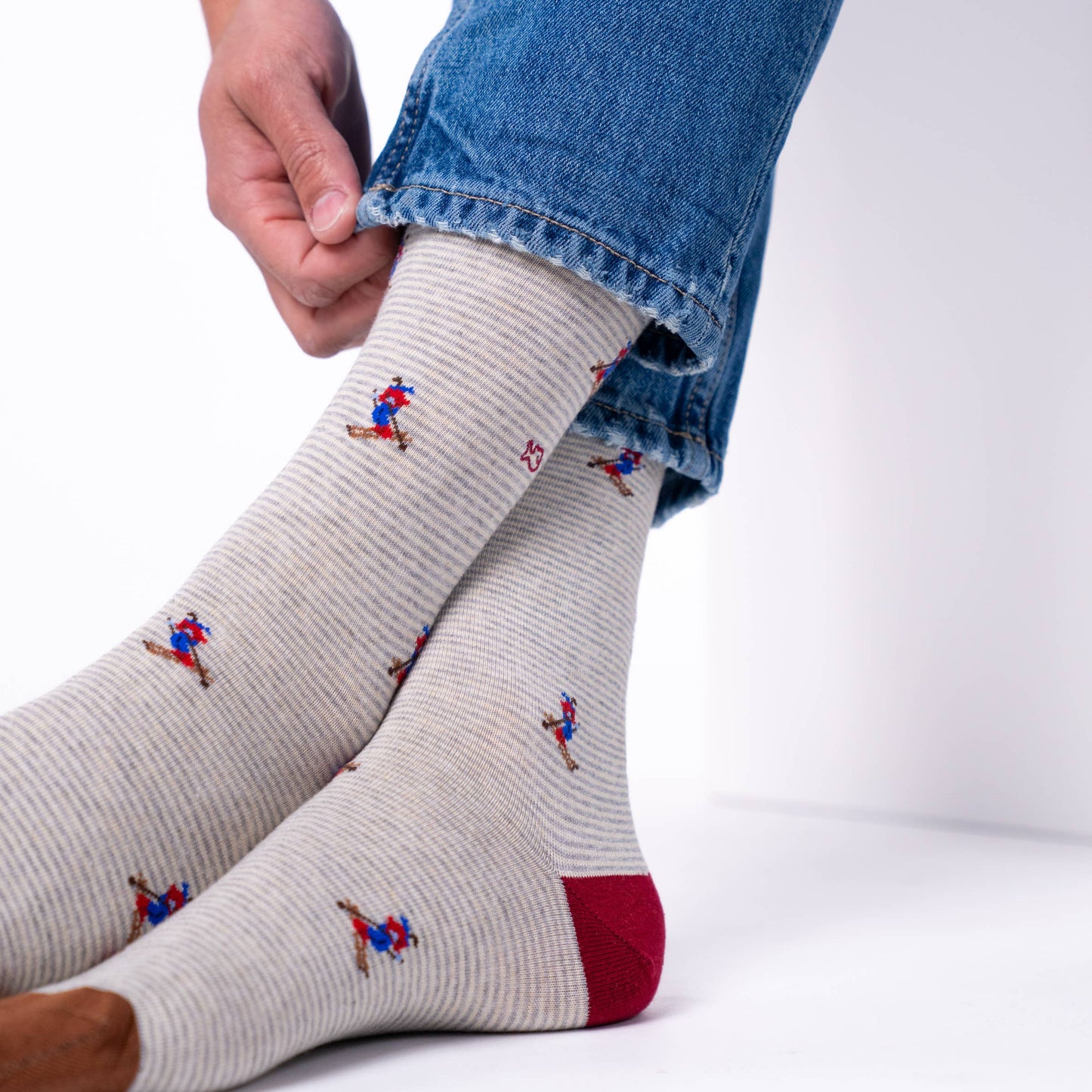 Red Track Patterned Combed Cotton Socks