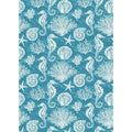 Theedoek met zeepaardjes, koraal en schelpen, 71x51cm