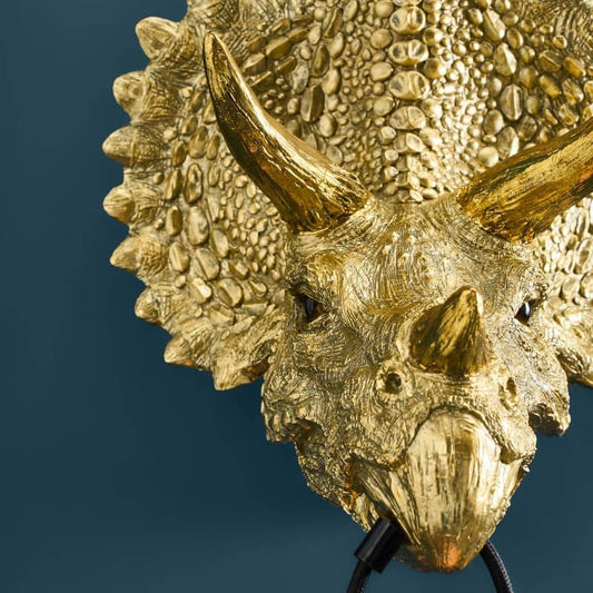 Triceratops Cera Gold wandlamp, hars, 31,5 x 28,5 cm
