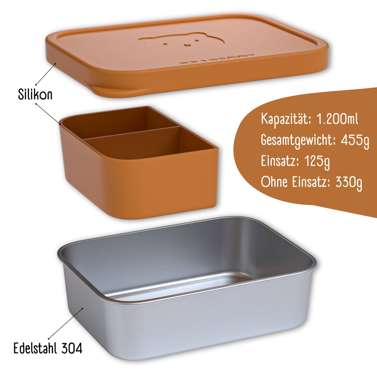 Kids' Stainless Steel Lunch Box with Silicone Insert - Brown