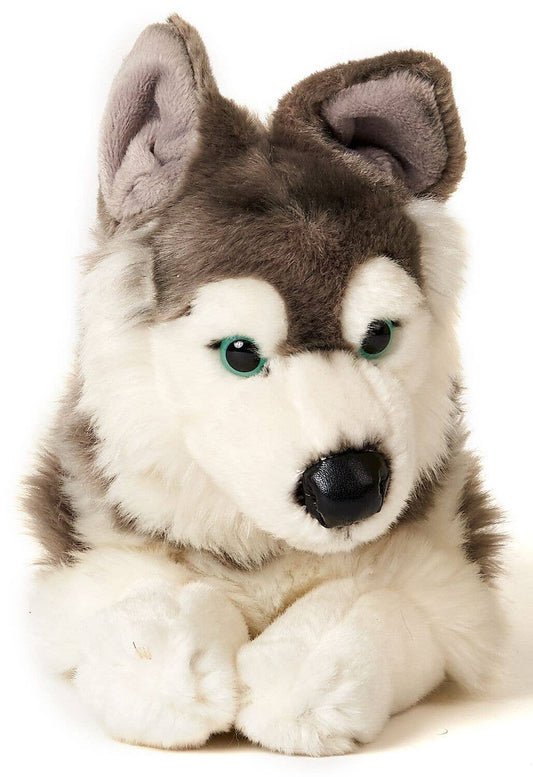 Grey Husky Plush Toy Lying Down