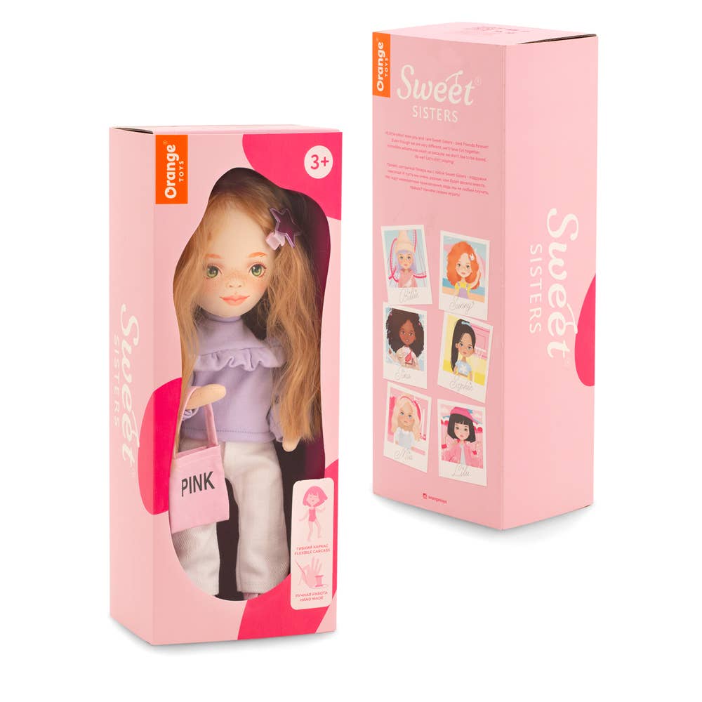 Sunny-pop met paarse trui, 32 cm