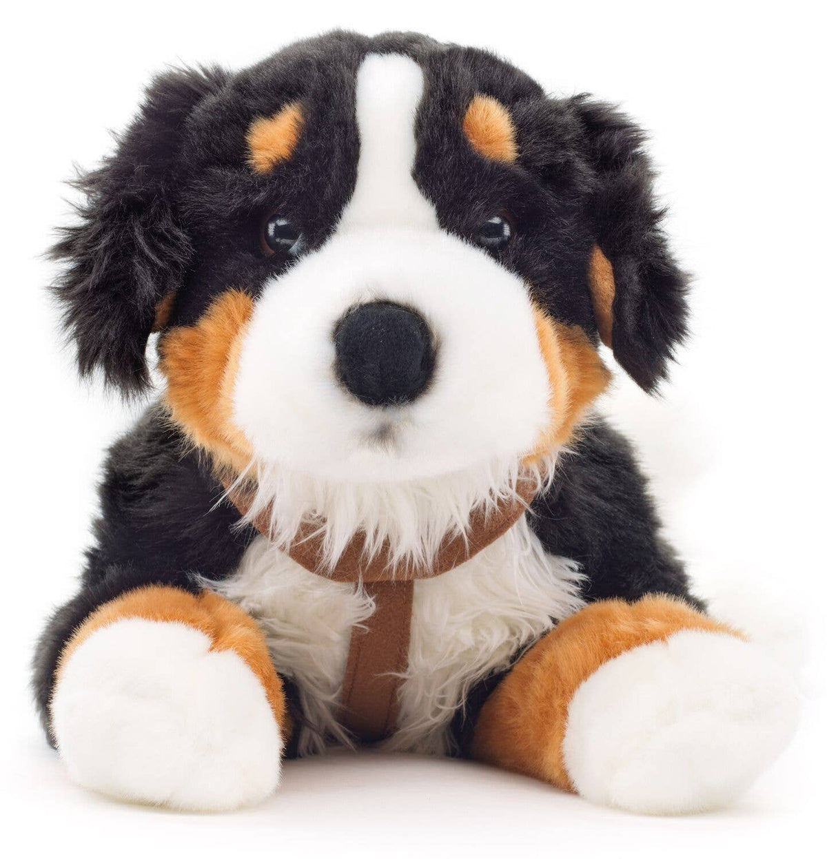 Bernese Mountain Dog plush lying with harness
