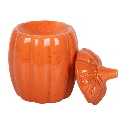 Large orange pumpkin-shaped incense burner with lid