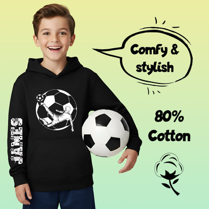Fringoo football Sweat à capuche noir garçon Cotton Rich Soft Hooded Sweatshirt- football Sleeve noir