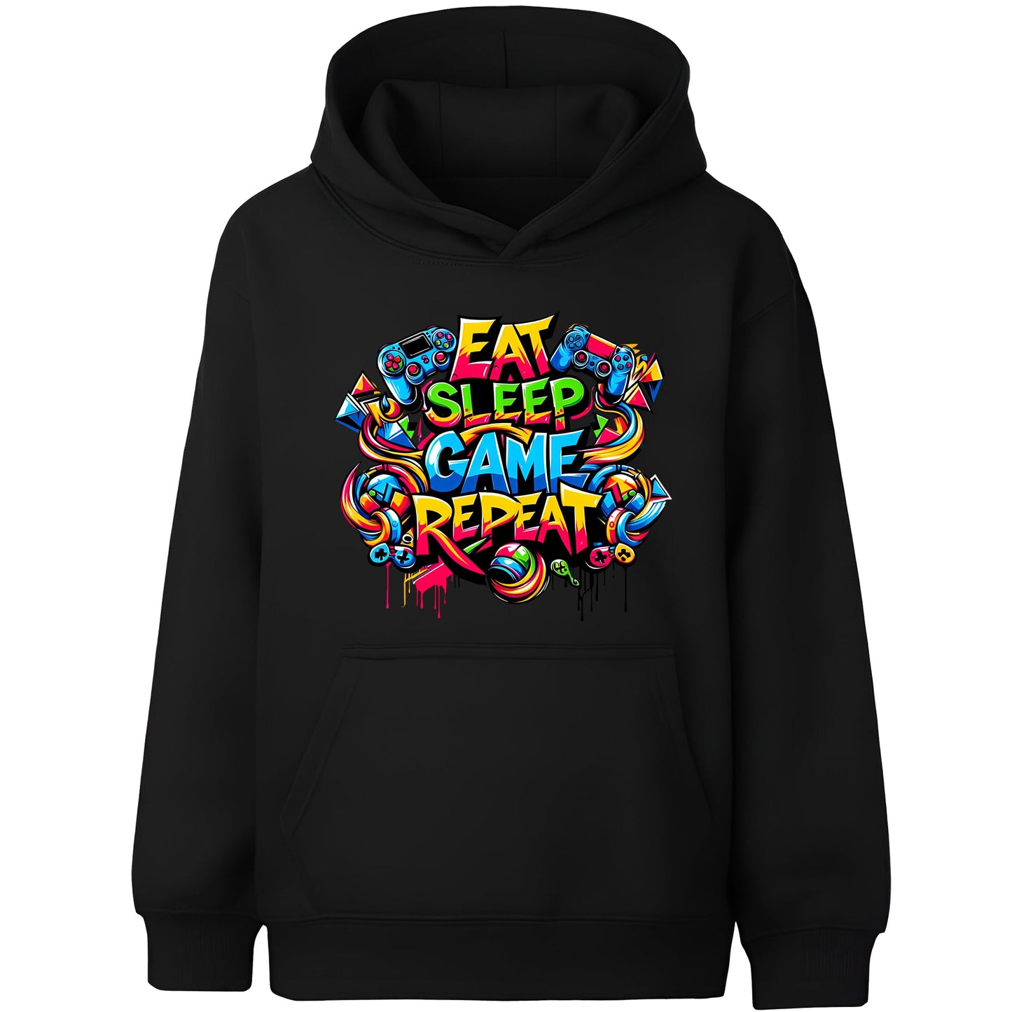 Fringoo gamer Sweat à capuche gris garçon Cotton Rich Soft Hooded Sweatshirt- Eat Game noir