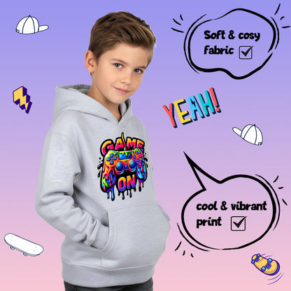 Fringoo gamer Sweat à capuche gris garçon Cotton Rich Soft Hooded Sweatshirt- Game on gris