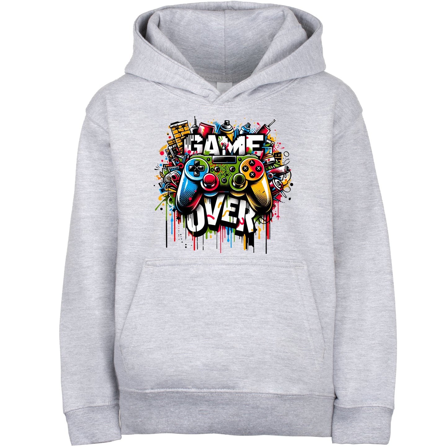 Fringoo gamer Sweat à capuche gris garçon Cotton Rich Soft Hooded Sweatshirt- Game over Graffiti gris