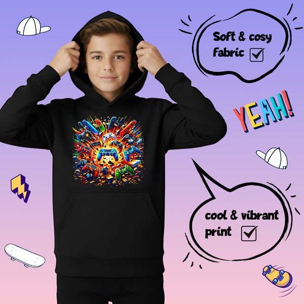 Sweat à capuche gaming – Fringoo gaming for Boys Cotton Rich Soft Hooded – Pads Explode noir