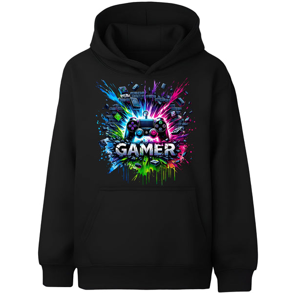 Sweat à capuche gaming – Fringoo gaming for Boys Cotton Rich Soft Hooded – gaming Splash noir