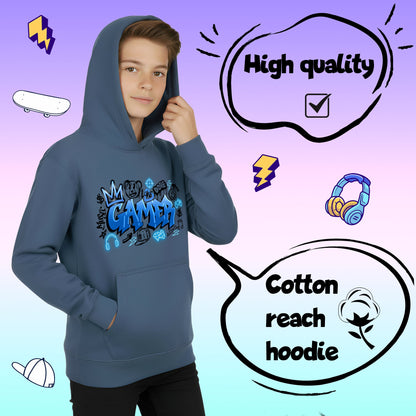 Fringoo gamer Sweat à capuche garçon Cotton Rich Soft Hooded Sweatshirt- gamer Graffiti bleu