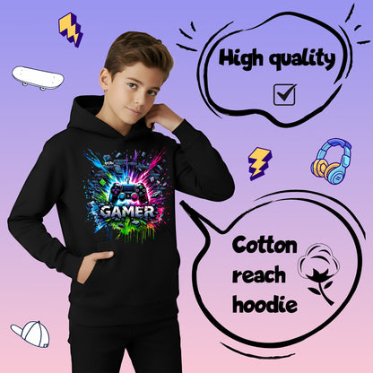 Fringoo gamer Sweat à capuche garçon Cotton Rich Soft Hooded Sweatshirt- gamer Splash noir