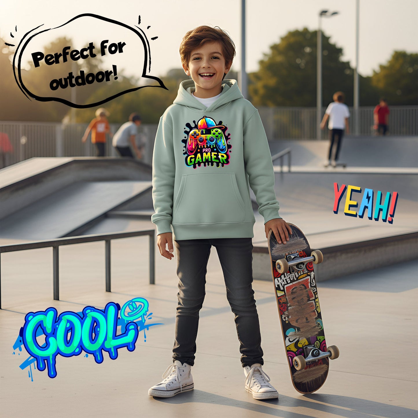 Fringoo gamer Sweat à capuche garçon Cotton Rich Soft Hooded Sweatshirt- Pro gamer vert