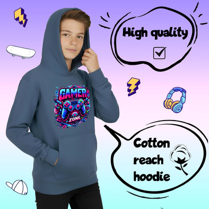 Fringoo gamer Sweat à capuche garçon Cotton Rich Soft Hooded Sweatshirt- gamer Zone bleu