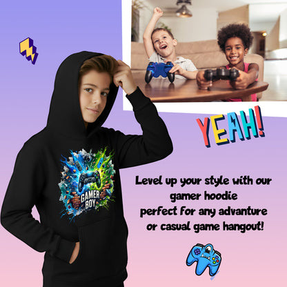 Fringoo Gamer Hoodie for Boys Cotton Rich Soft Hooded Sweatshirt - Gamer Boy Thunder Black