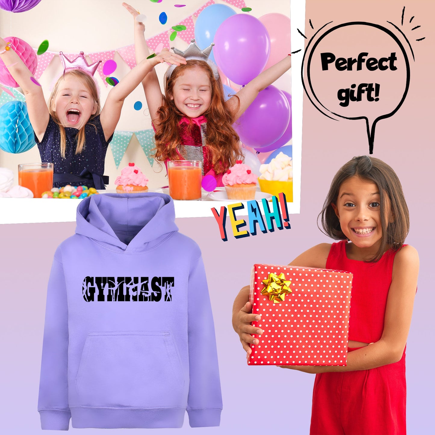 Fringoo Gymnastic Sweat à capuche for enfant Cotton Rich Soft Hooded Sweatshirt- Gymnast violet