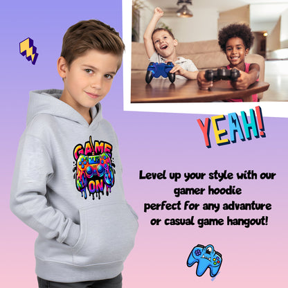 Fringoo gamer Sweat à capuche gris garçon Cotton Rich Soft Hooded Sweatshirt- Game on gris