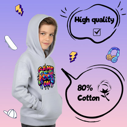 Fringoo gamer Sweat à capuche gris garçon Cotton Rich Soft Hooded Sweatshirt- Game on gris