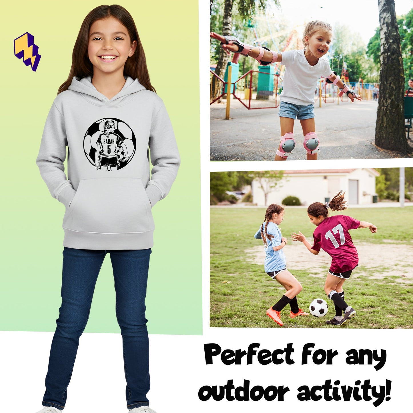 Fringoo football Sweat à capuche gris fille Cotton Rich Soft Hooded Sweatshirt- football Ball fille gris