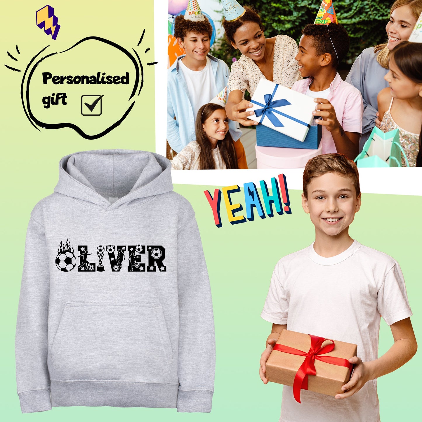 Fringoo football Sweat à capuche gris garçon Cotton Rich Soft Hooded Sweatshirt- football Alphabet gris