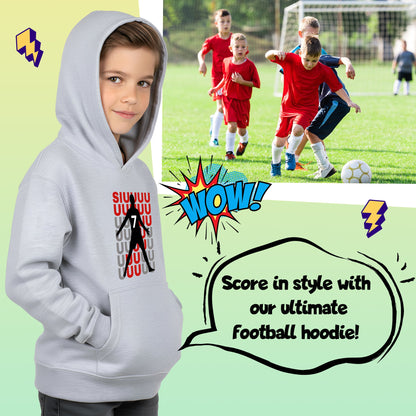 Fringoo Gamer Hoodie Grey for Boys Cotton Rich Soft Hooded Sweatshirt - Cristiano SIUUU Grey