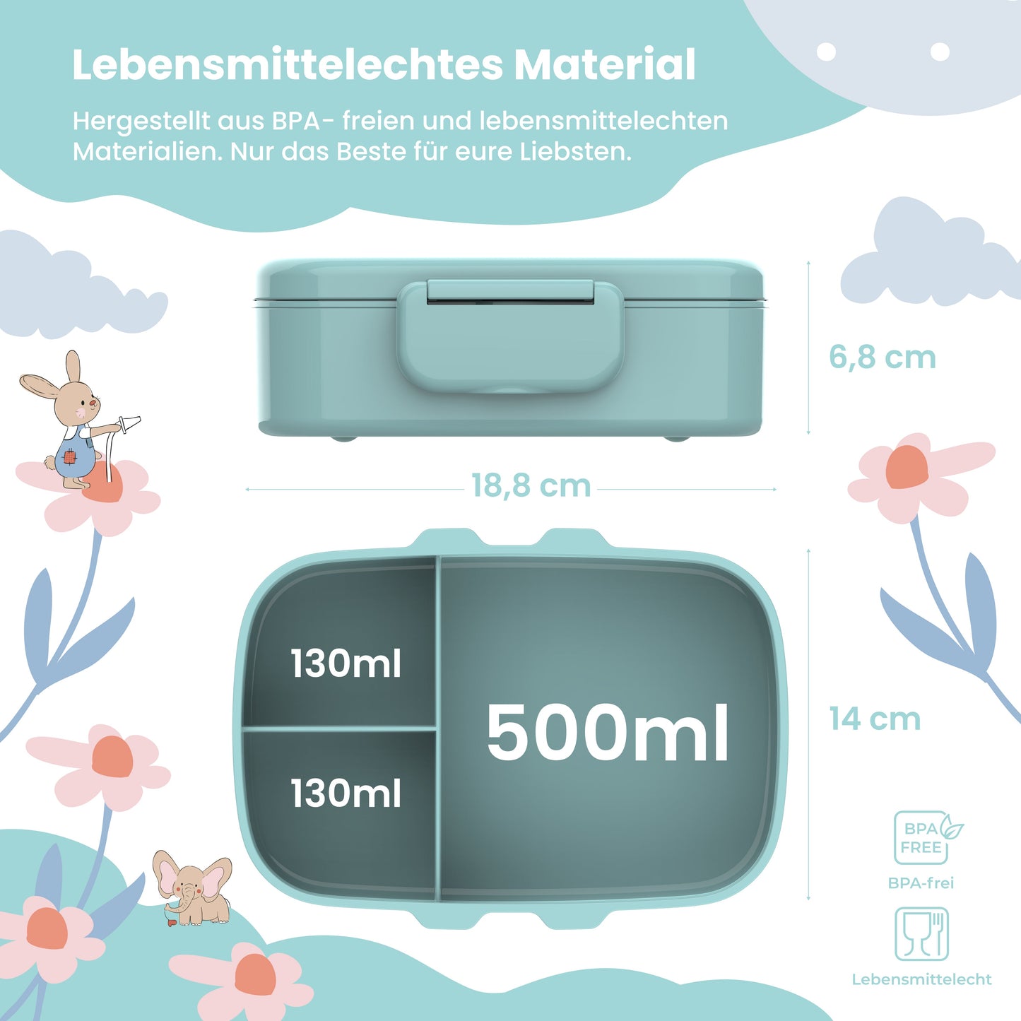 Brotdose Kinder Fächern, leicht & auslaufsicher- Schildkröte